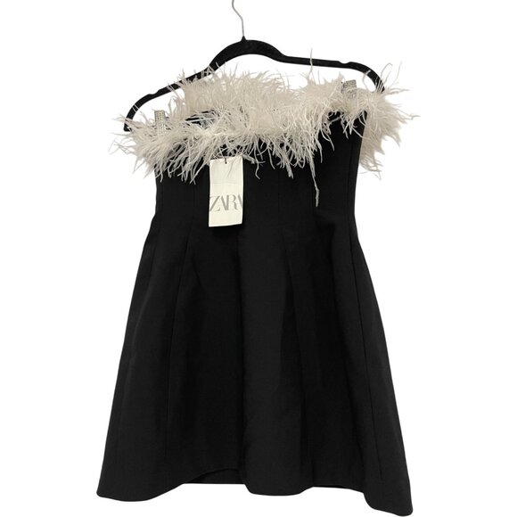 Zara Womens Mini Dress S Small Black Feather Party Cocktail Evening 4772/226 NWT - Picture 5 of 16